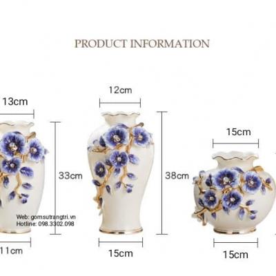 BỘ BÌNH 3 ĐẮP NỔI PHONG CÁCH CHÂU ÂU